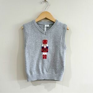 Janie and Jack Kids Nutcracker Sweater Vest Size 3 Gray Cotton Preppy Holiday